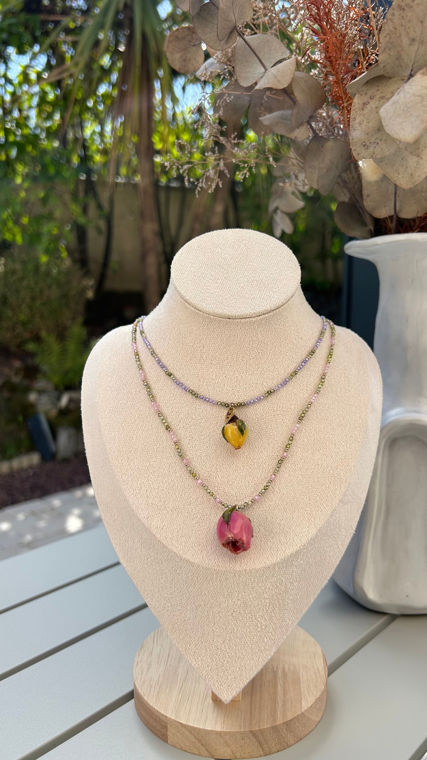 Eternal Rose: Necklace with Preserved Natural Rose & Diamond-Cut Stones