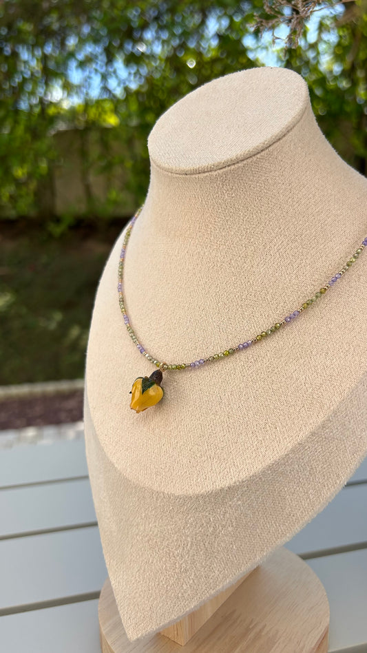 Eternal Rose: Necklace with Preserved Natural Rose & Diamond-Cut Stones