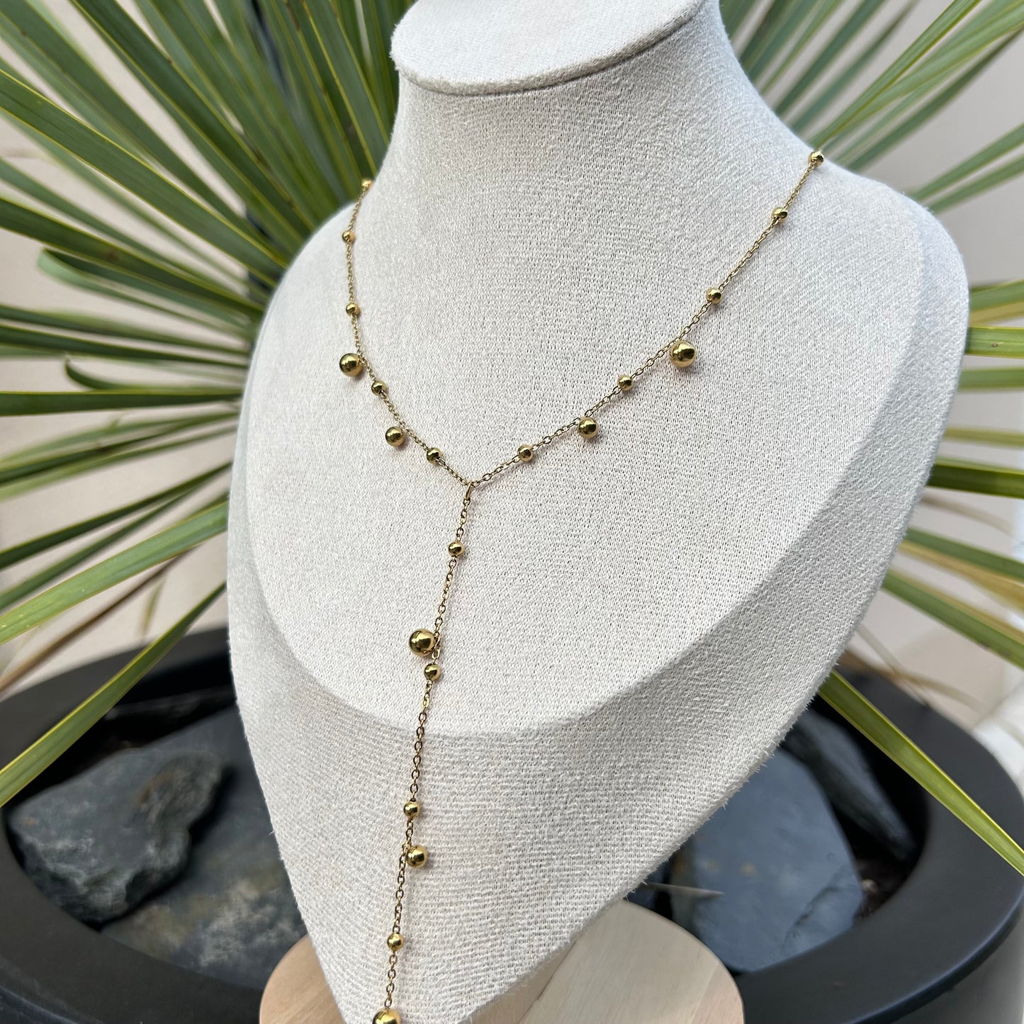 Gold Y-Necklace with Droplet Beads