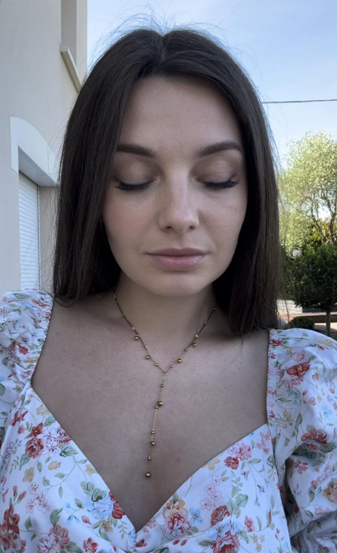 Gold Y-Necklace with Droplet Beads