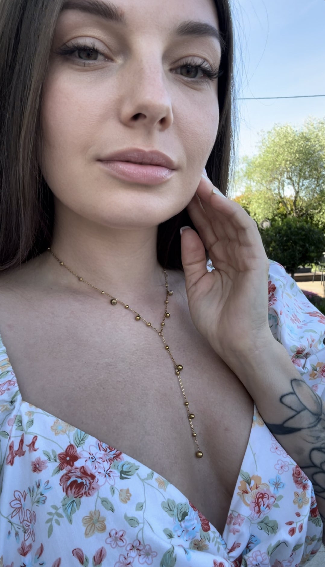 Gold Y-Necklace with Droplet Beads