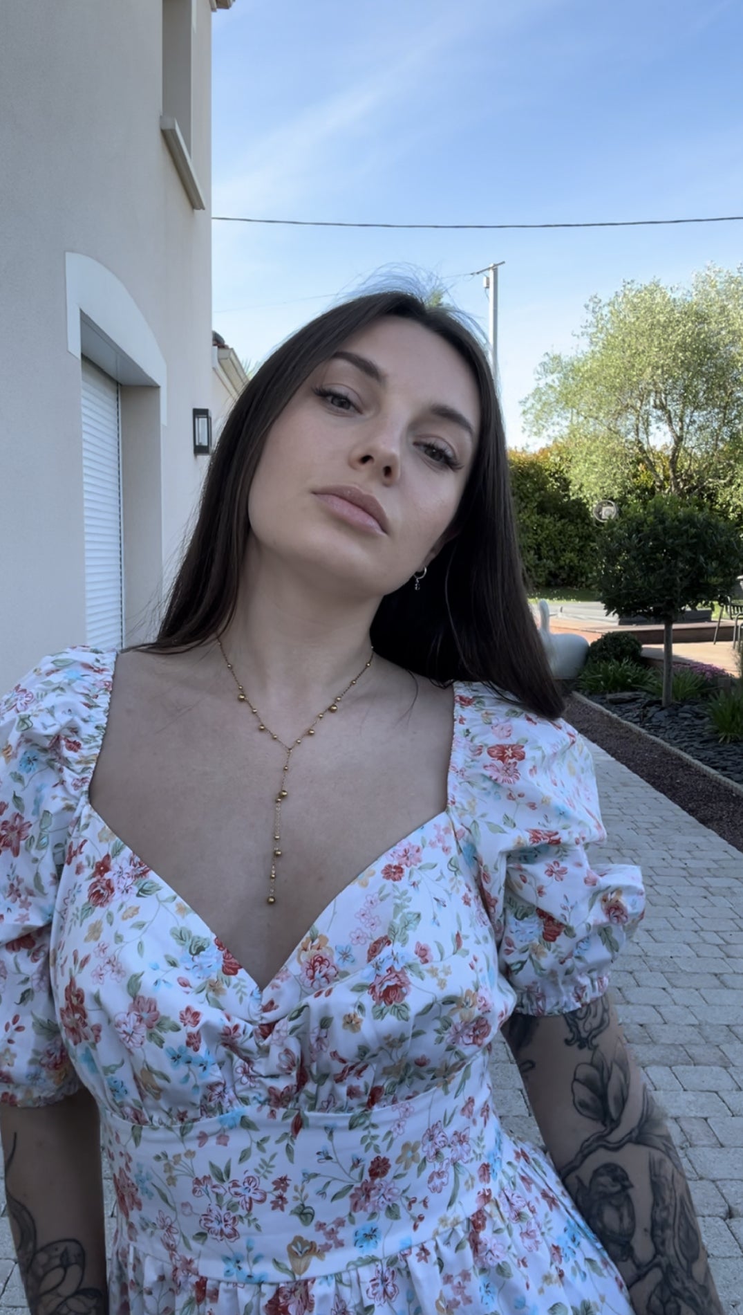 Gold Y-Necklace with Droplet Beads